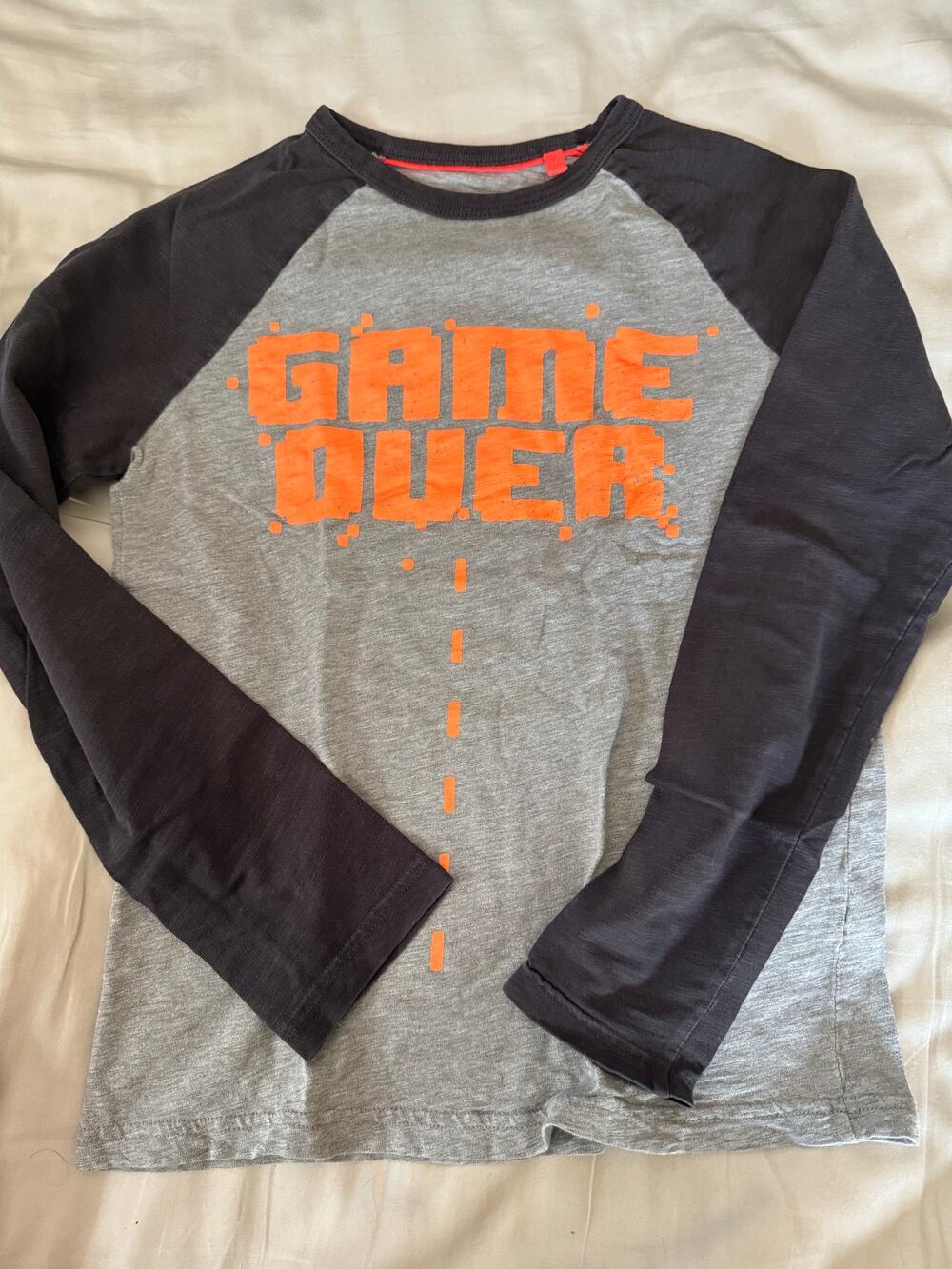 Mini Boden grey black game over Shirt size 9-10